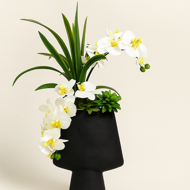 HOMESCAPES Kunstblumen Phalaenopsis Orchidee rosa in einem creme Topf, 40 cm