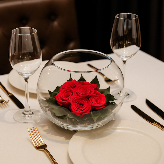 Ampolla con Rose Mini Stabilizzate Rosse – Eleganza senza tempo in vetro trasparente. Spedizione Gratuita