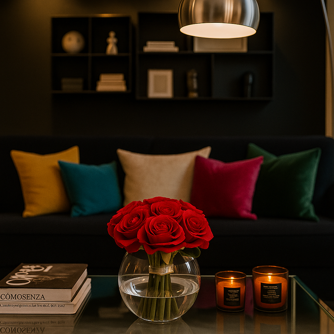 Composizione con Rose Rosse Artificiali in Vaso con Effetto Acqua – Eleganza Moderna Spedizione Gratuita