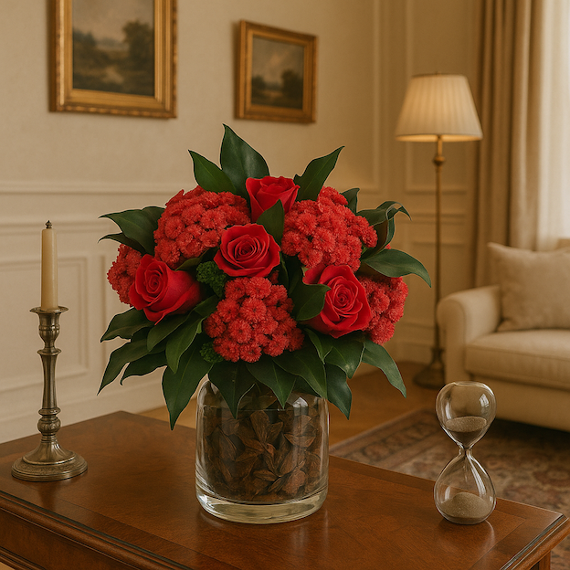 Composizione di Rose Rosse Stabilizzate in Vaso di Vetro – Eleganza Senza Tempo. Spedizione Gratuita