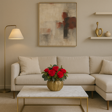 Charger l&#39;image dans la galerie, Composizione di Rose Rosse Stabilizzate con Fogliame in Vaso Oro. Spedizione Gratuita