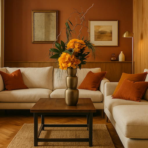 Composizione Floreale Oro e Zafferano – Ortensie Stabilizzate in Vaso Scultoreo. Spedizione Gratuita